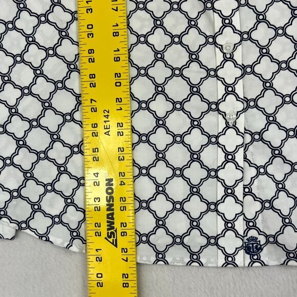 Talbots Shirt Womens Button Up 16 White Navy Blue Geometric Print Long Sleeve - Picture 5 of 13